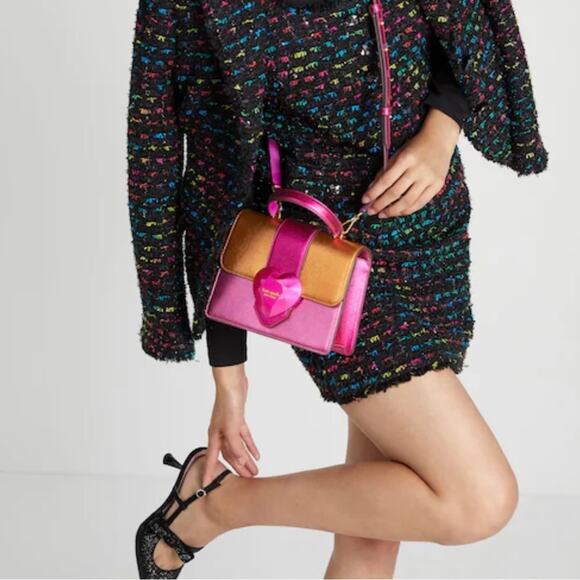 Kate Spade Barbie Pink Heart Metallic Colorblocked MiniTop-Handle Bag Wal… - Picture 8 of 14